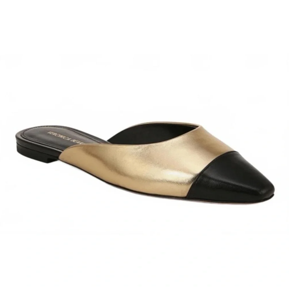 Veronica Beard Mule Flat Carlotta Pointed Toe in Gold Black